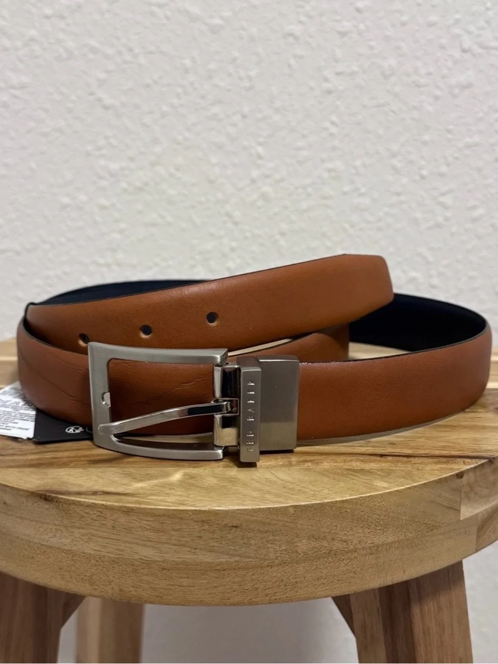 New Ted Baker London Leather Belt – Reversible Cognac Tan & Dark Navy Blue